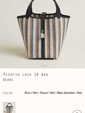 Hermes Striped Canvas Tote in Blue, Tan and Black Trim PICOTIN 18